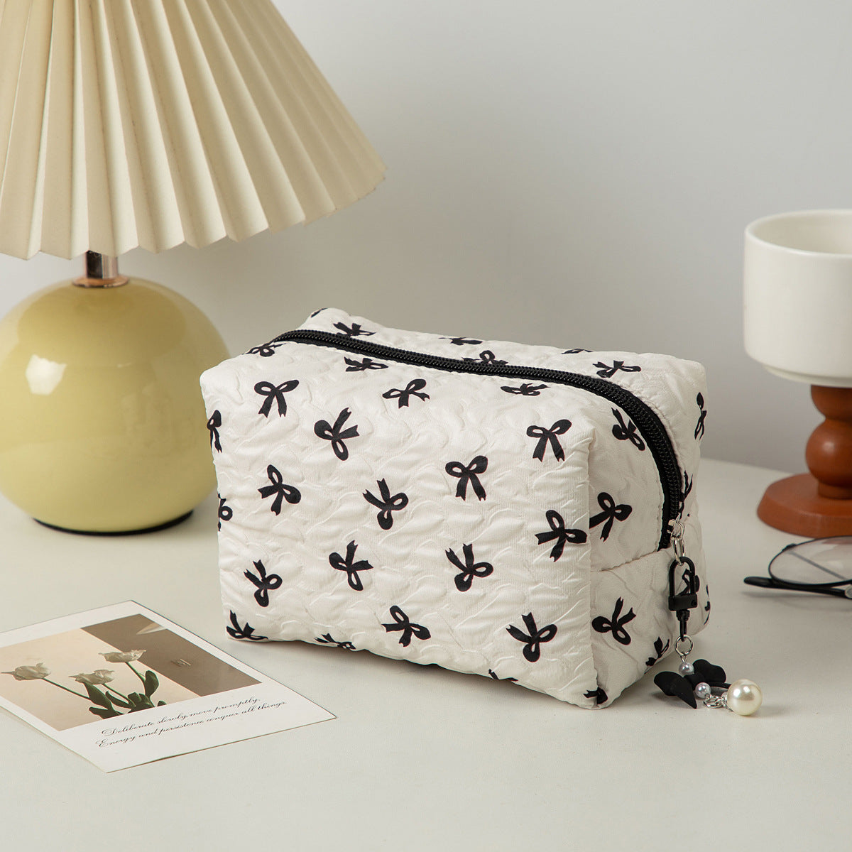 Bow Cosmetic Bag Large Capacity Hand Holding Clutch Wash