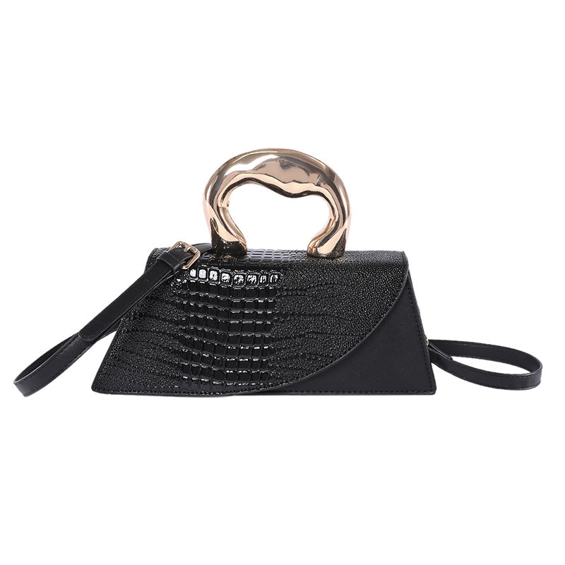 Luxury Croc Embossed Handbag with Gold Metal Handle – Modern Minimalist Glam
