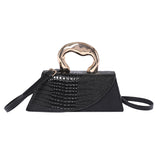 Luxury Croc Embossed Handbag with Gold Metal Handle – Modern Minimalist Glam