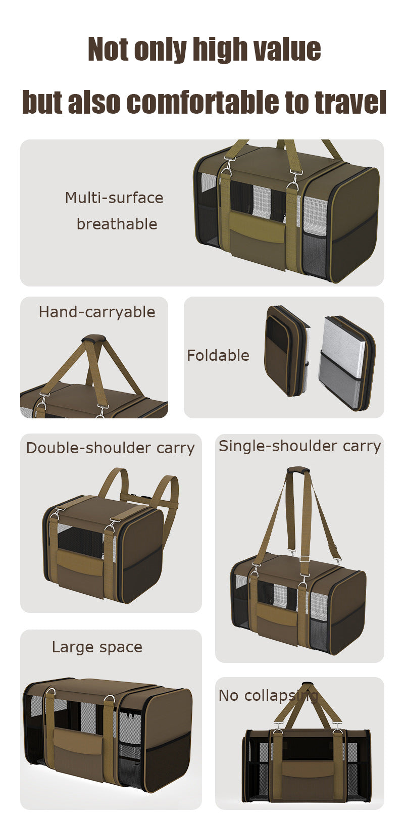 Multi-Functional Foldable Pet Travel Carrier – Breathable, Large Capacity, 3-Way Carry