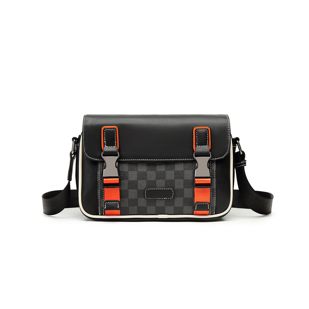 Men’s Color-Block Messenger Bag – Retro Utility Crossbody with Buckle Design
