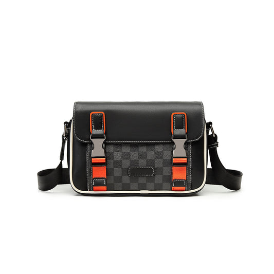 Men’s Color-Block Messenger Bag – Retro Utility Crossbody with Buckle Design