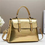 Shine Bright! Gold Croc-Pattern Handbag – Luxe Style, Bold Statement