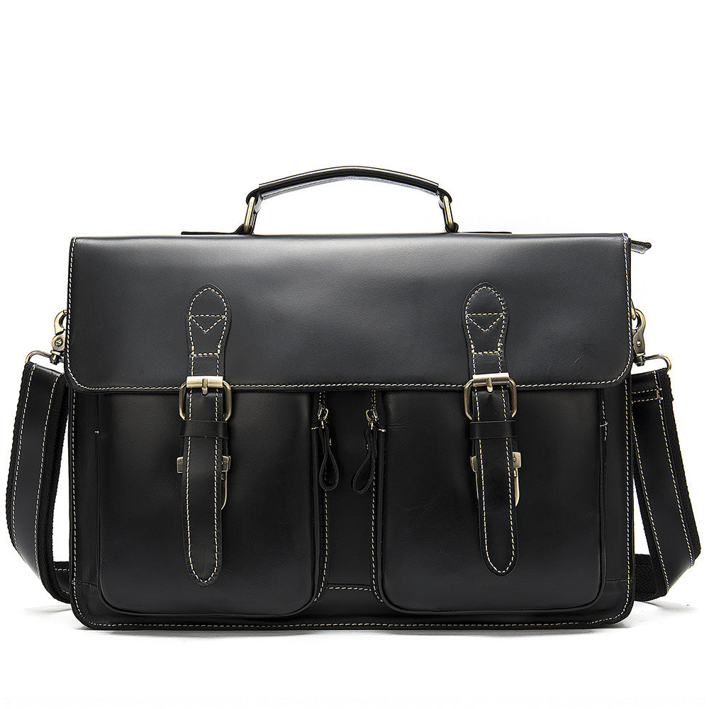 Vintage Leather Briefcase for Men | Premium Business Handbag | Adjustable Shoulder Strap Office Bag