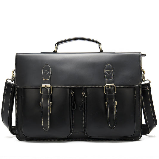Vintage Leather Briefcase for Men | Premium Business Handbag | Adjustable Shoulder Strap Office Bag