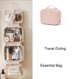Multi-Layer Travel Makeup Bag – Soft Pink, Large Capacity with Hanging Hook