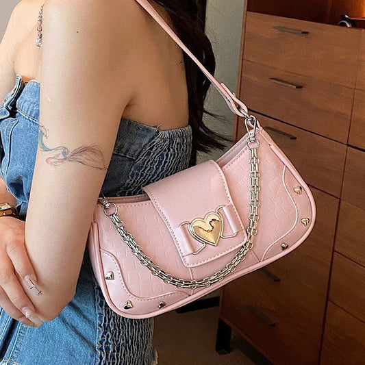 Fashion Colorful Shoulder Bags – Heart & Chain Design | Boutique Real Shots