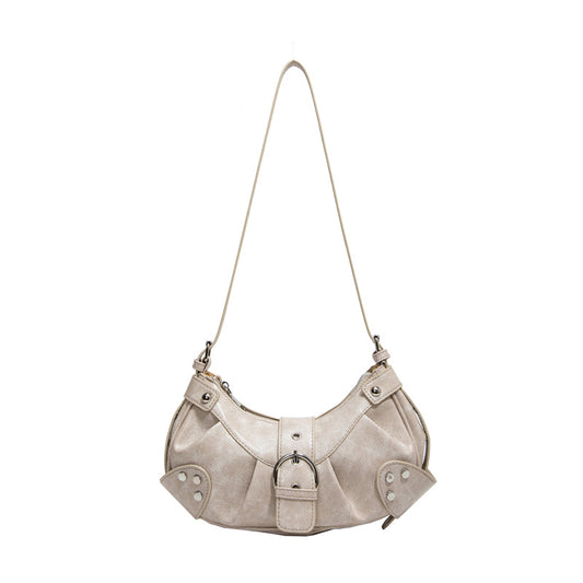 Retro Biker Style Shoulder Bag – Rivet Buckle Crescent Handbag