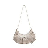 Retro Biker Style Shoulder Bag – Rivet Buckle Crescent Handbag