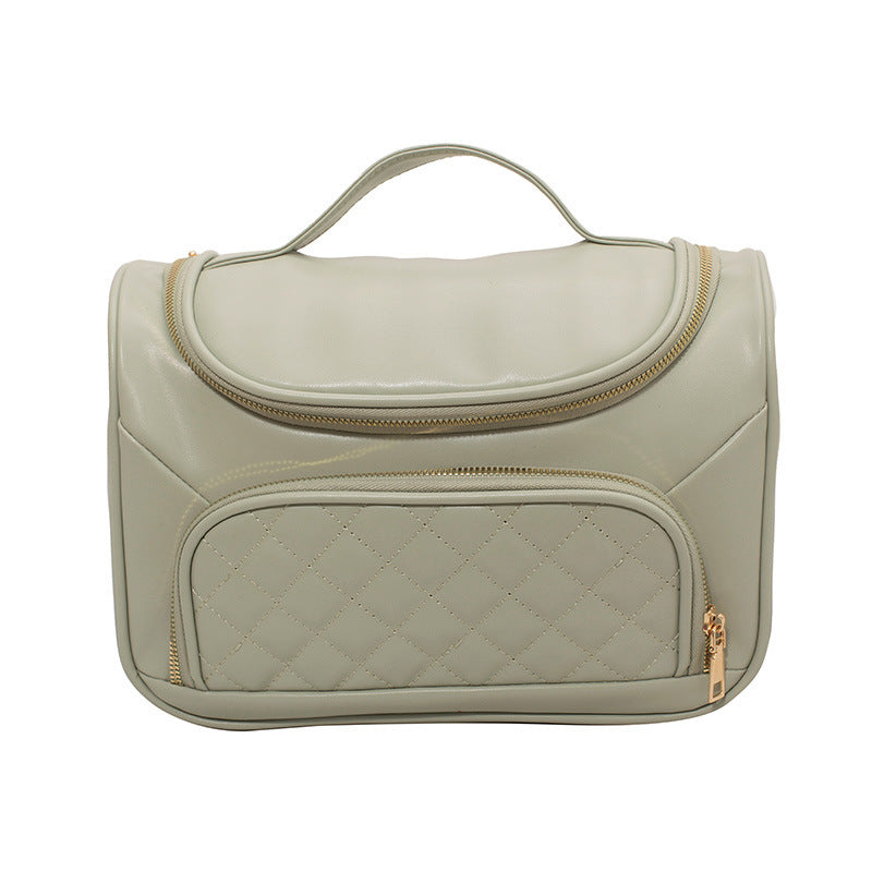 Simple Diamond Embroidery Thread Portable Large Capacity Cosmetic Bag Pu Portable Storage Bag Good-looking Pure Color All-matching Wash Bag