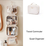 Multi-Layer Travel Makeup Bag – Soft Pink, Large Capacity with Hanging Hook