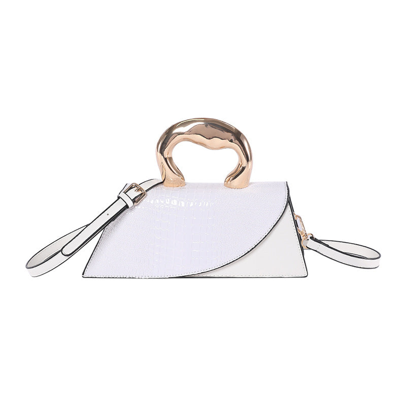 Luxury Croc Embossed Handbag with Gold Metal Handle – Modern Minimalist Glam