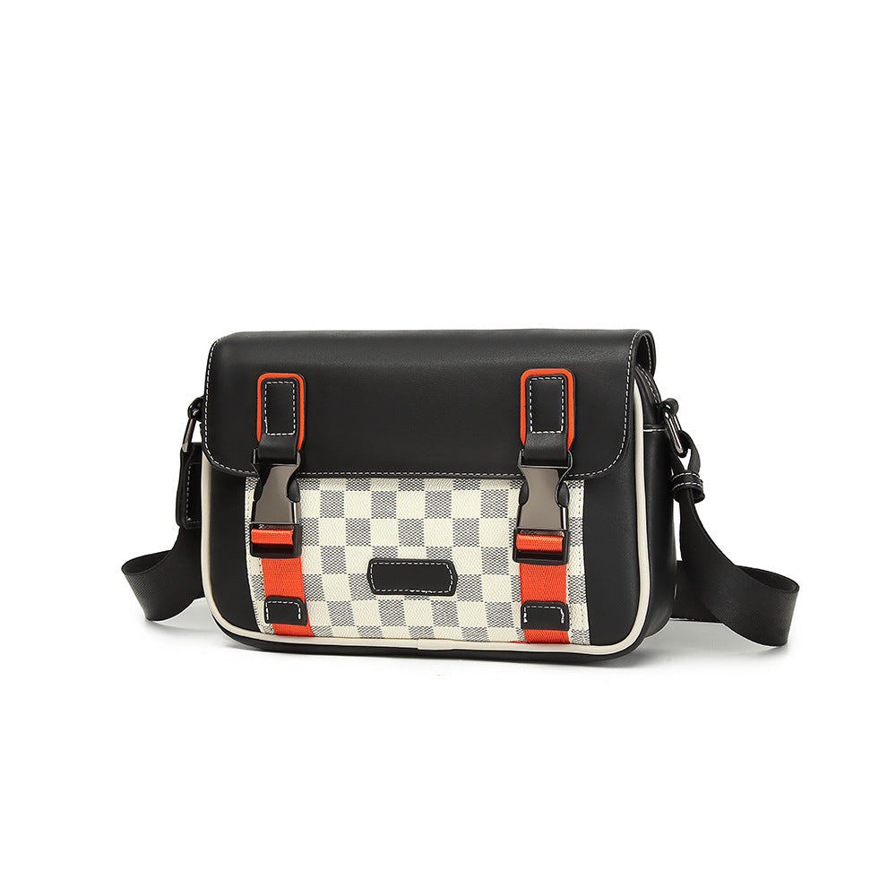 Men’s Color-Block Messenger Bag – Retro Utility Crossbody with Buckle Design