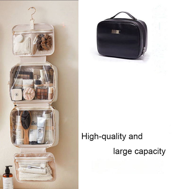 Multi-Layer Travel Makeup Bag – Soft Pink, Large Capacity with Hanging Hook