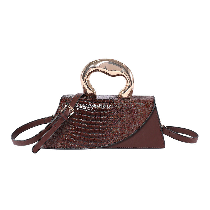 Luxury Croc Embossed Handbag with Gold Metal Handle – Modern Minimalist Glam
