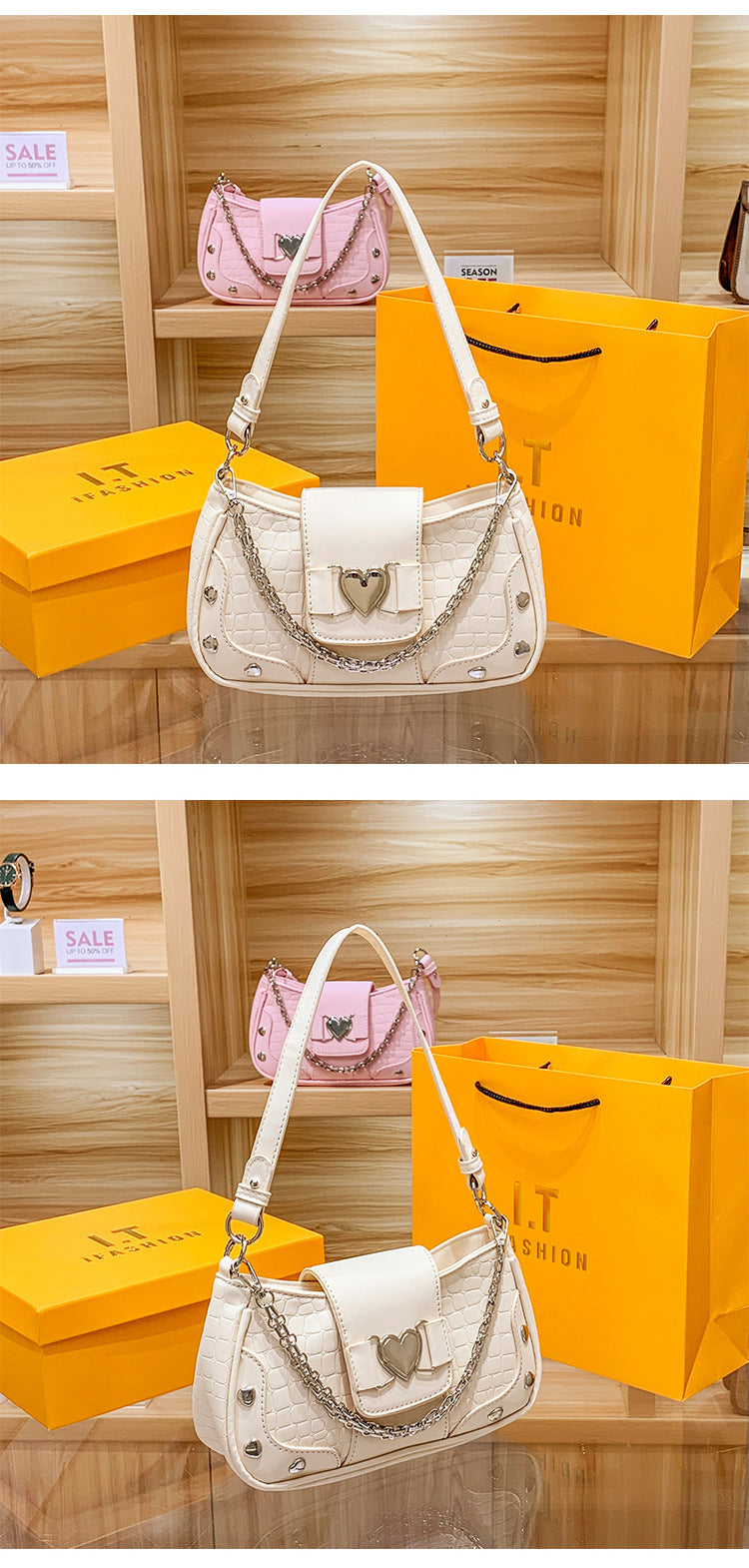Fashion Colorful Shoulder Bags – Heart & Chain Design | Boutique Real Shots