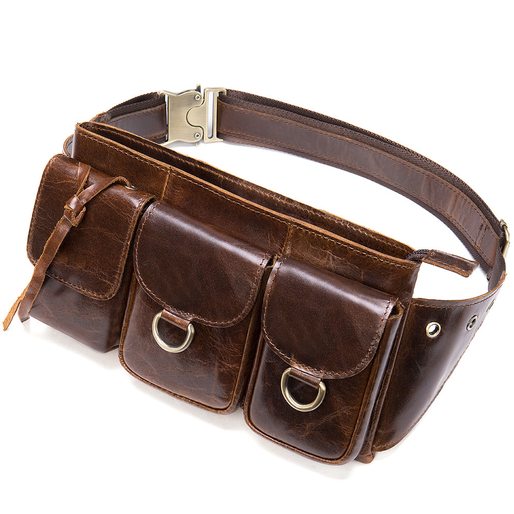 Vintage Leather Phone Waist Bag for Men – Hands-Free & Rugged Style!