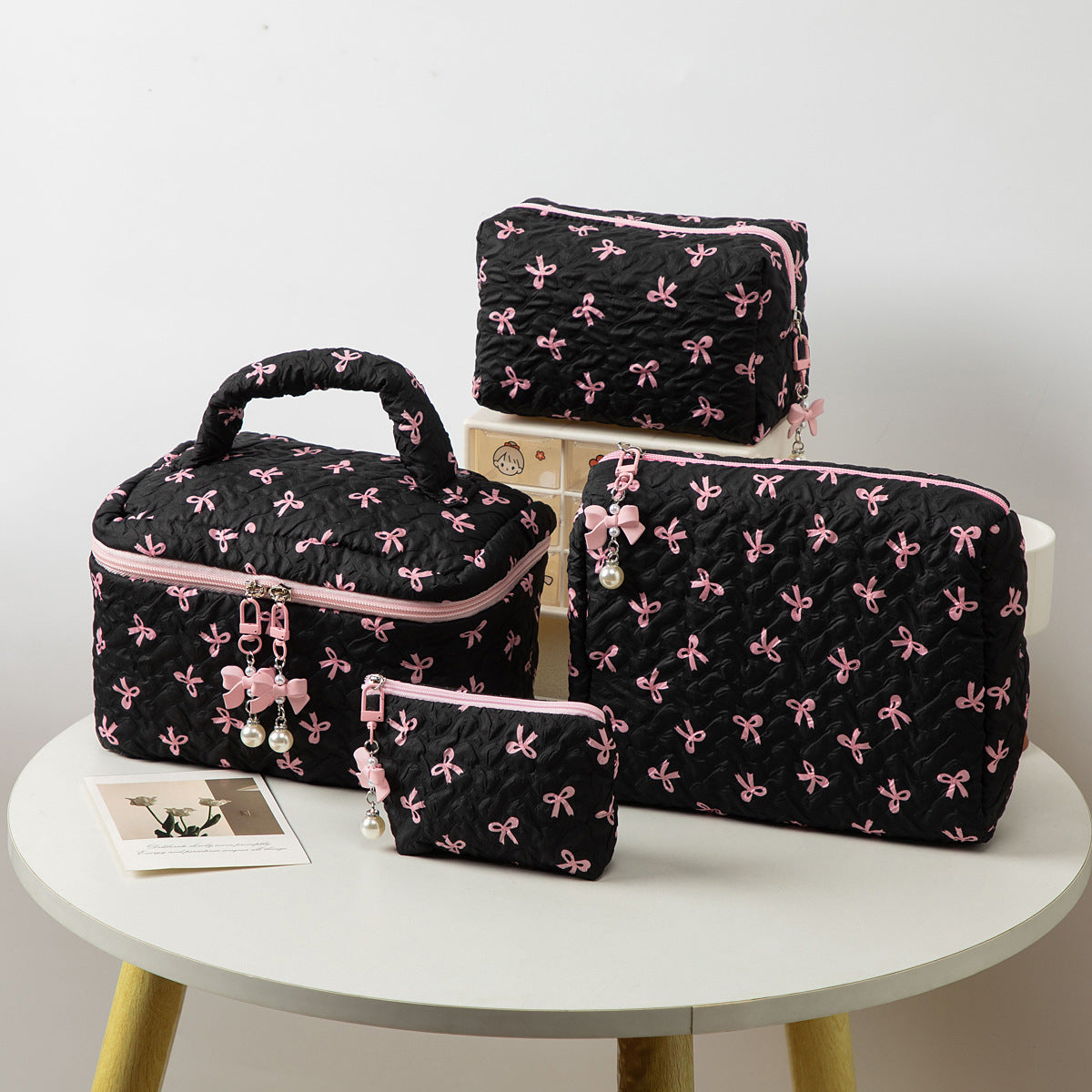 Bow Cosmetic Bag Large Capacity Hand Holding Clutch Wash