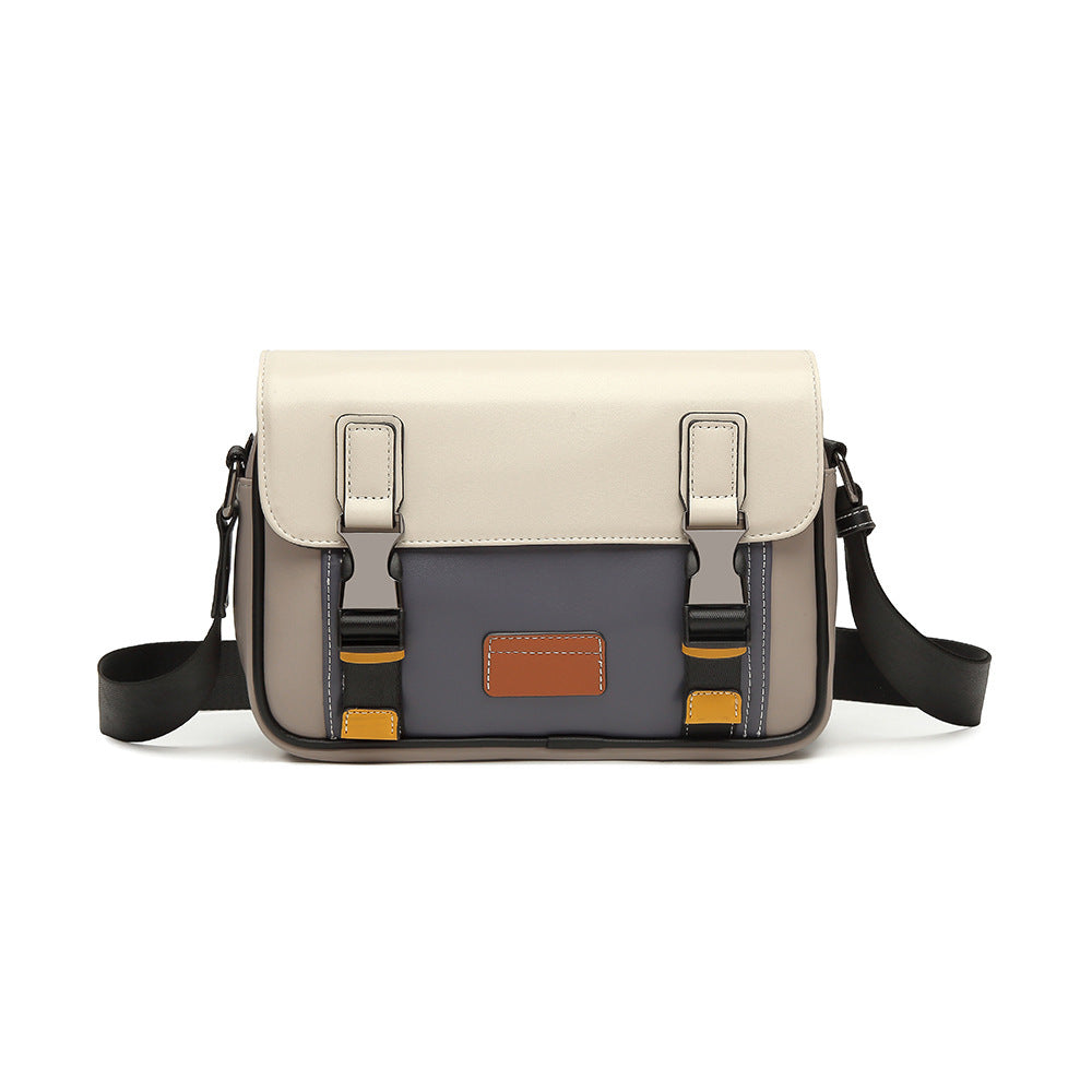 Men’s Color-Block Messenger Bag – Retro Utility Crossbody with Buckle Design