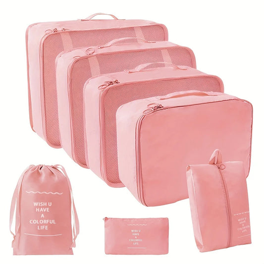 Pink Travel Organizer Set | Durable Polyester Packing Cubes with Inspirational Quotes for Efficient & Stylish Storage of Clothes, Shoes, Cosmetics, and More