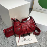 Women's Fashion Vintage Crumpled Crescent Moon Son Mother Shoulder Bag