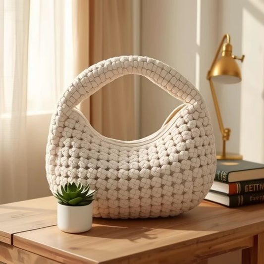 Advanced Hand-woven Large Capacity Fashionable Stylish All-match Hand Carrying New Moon Bag