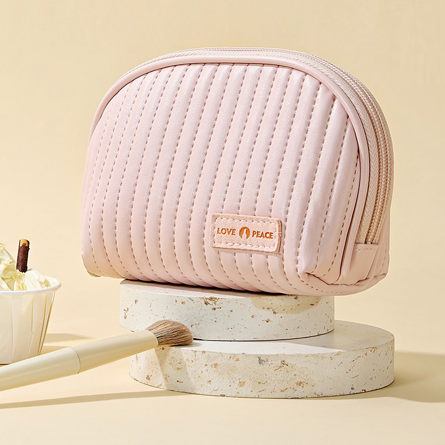 Round Cake Cosmetic Bag, Cosmetic Bag Cute Travel Organizer Pouch Set For Women PU Leather Waterproof Wash Bag, Large Capacity Advanced Feeling, Portable Cosmetic Bag