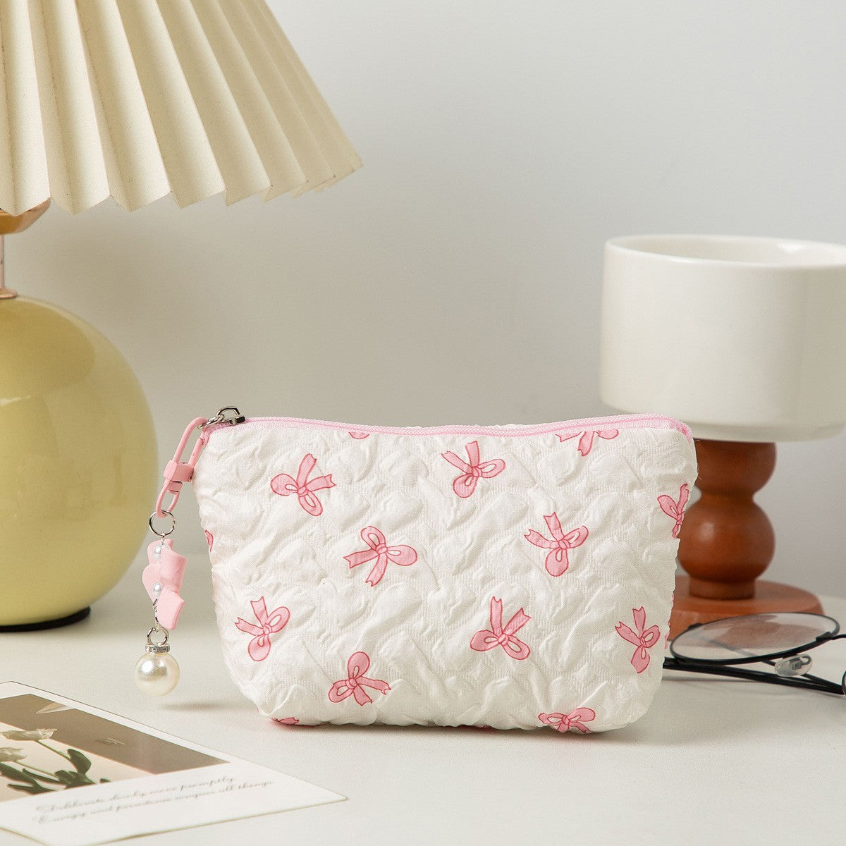 Bow Cosmetic Bag Large Capacity Hand Holding Clutch Wash