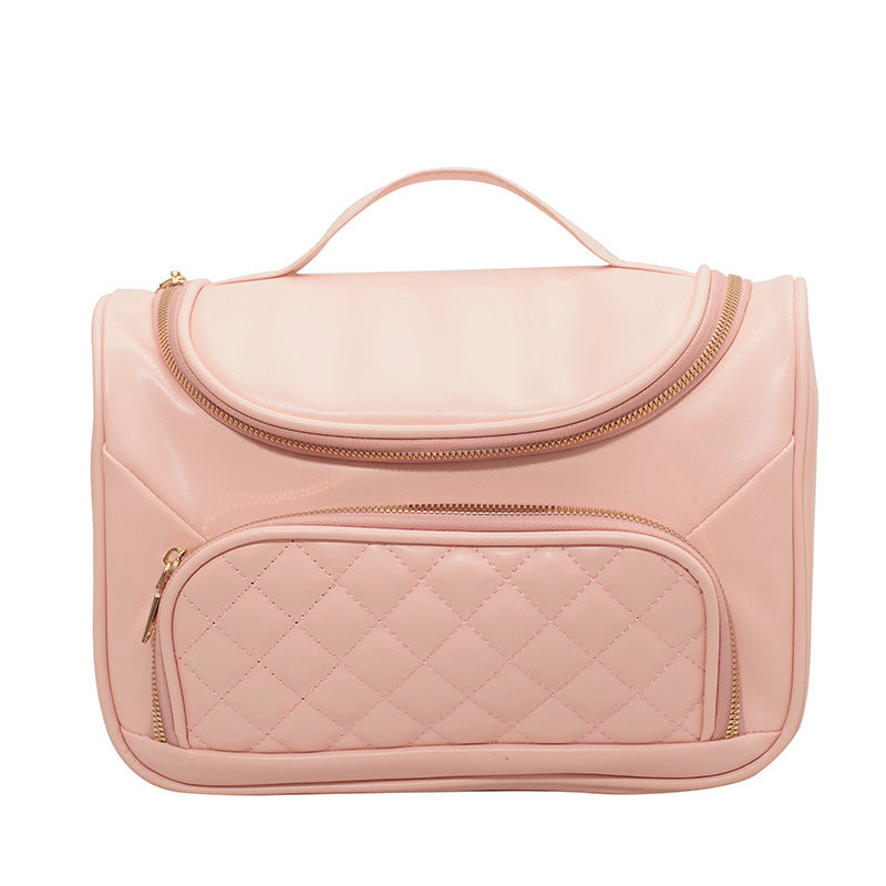 Simple Diamond Embroidery Thread Portable Large Capacity Cosmetic Bag Pu Portable Storage Bag Good-looking Pure Color All-matching Wash Bag