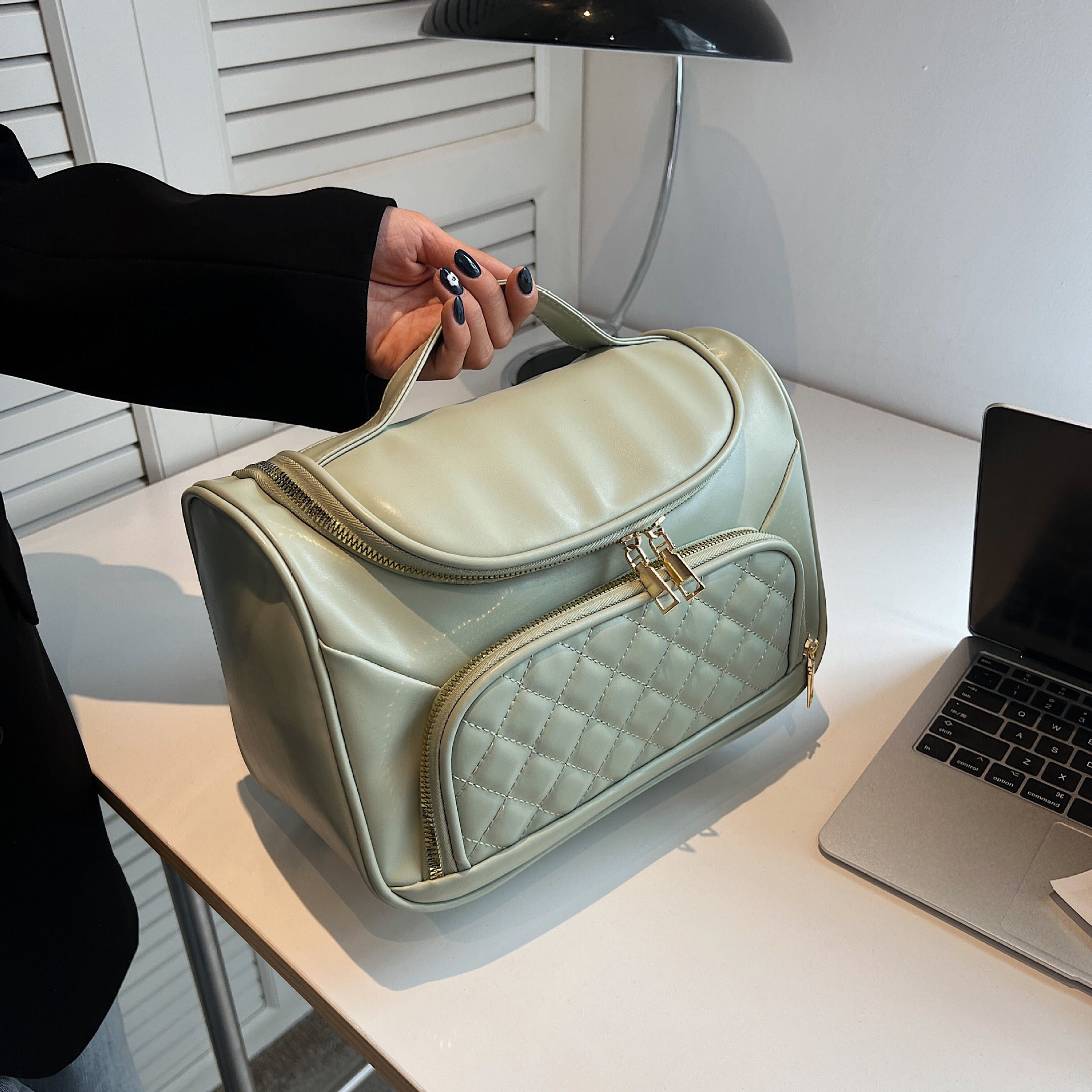 Simple Diamond Embroidery Thread Portable Large Capacity Cosmetic Bag Pu Portable Storage Bag Good-looking Pure Color All-matching Wash Bag