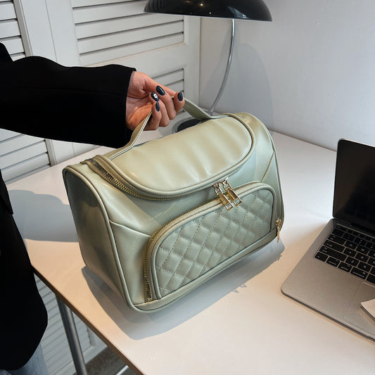 Simple Diamond Embroidery Thread Portable Large Capacity Cosmetic Bag Pu Portable Storage Bag Good-looking Pure Color All-matching Wash Bag
