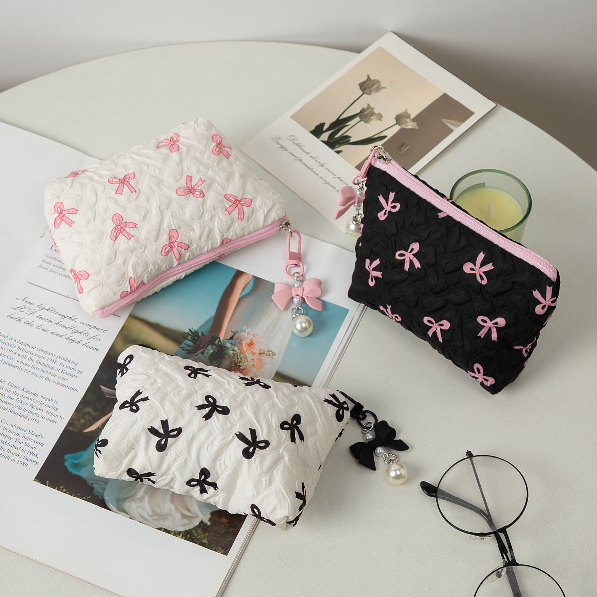 Bow Cosmetic Bag Large Capacity Hand Holding Clutch Wash