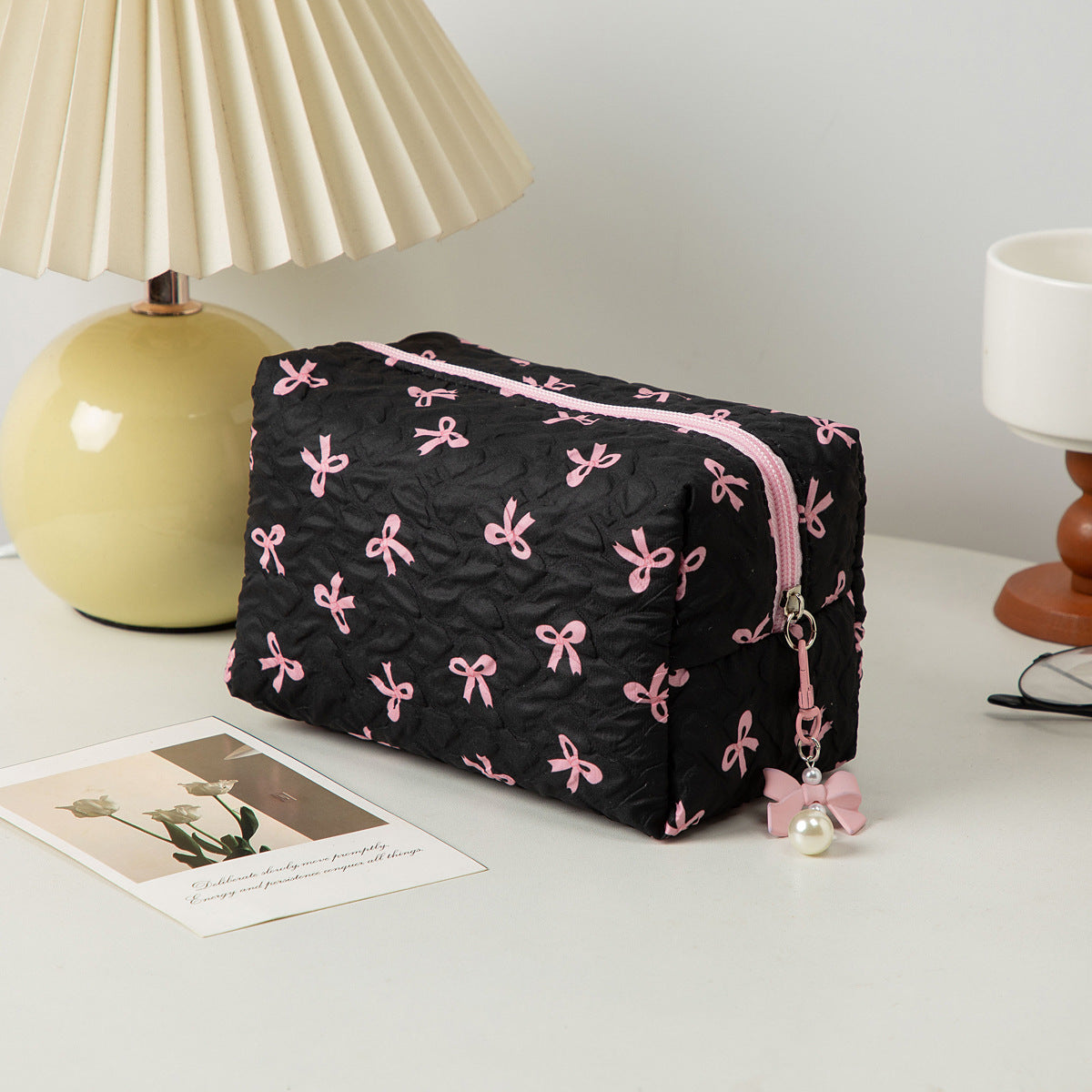 Bow Cosmetic Bag Large Capacity Hand Holding Clutch Wash
