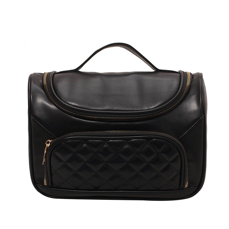 Simple Diamond Embroidery Thread Portable Large Capacity Cosmetic Bag Pu Portable Storage Bag Good-looking Pure Color All-matching Wash Bag