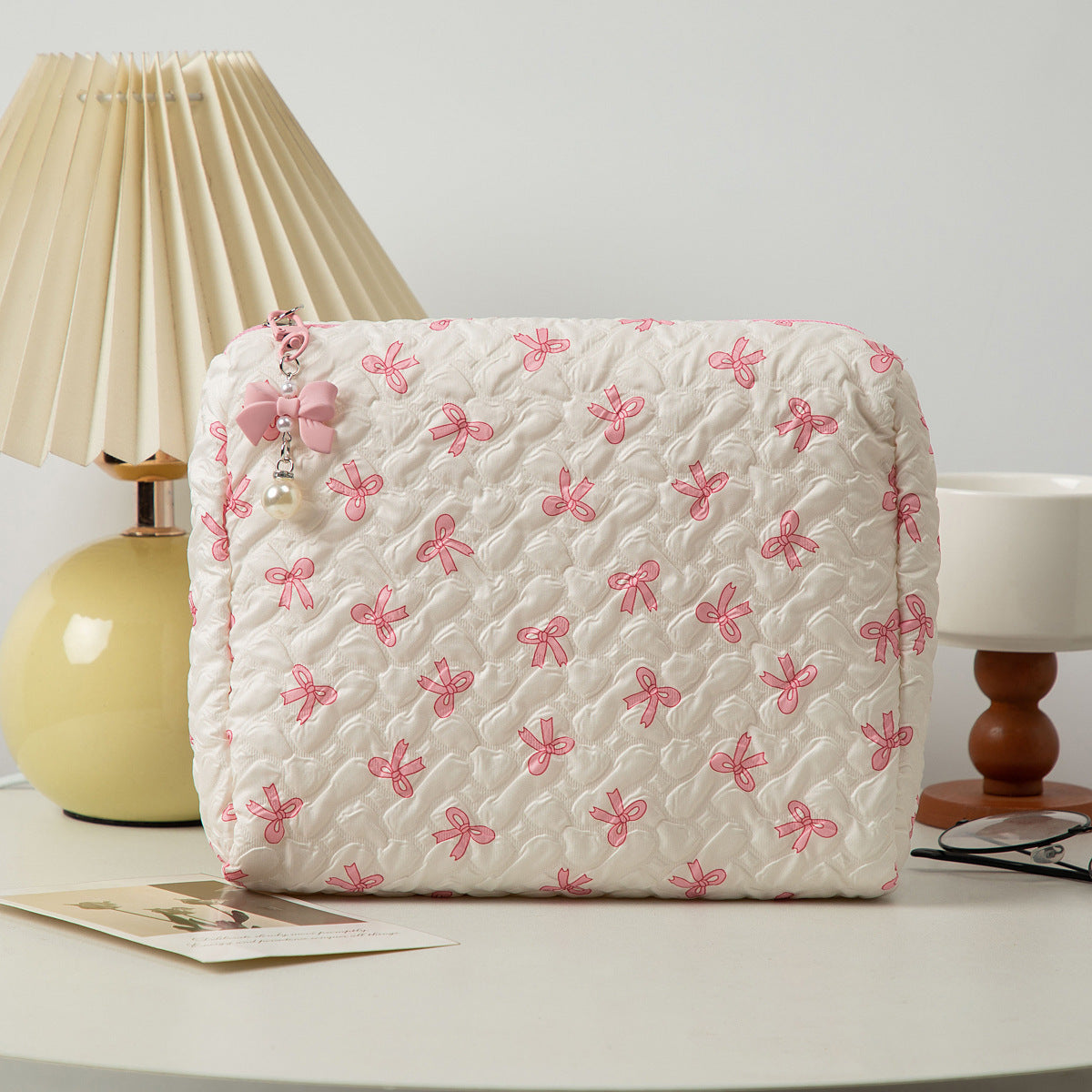 Bow Cosmetic Bag Large Capacity Hand Holding Clutch Wash
